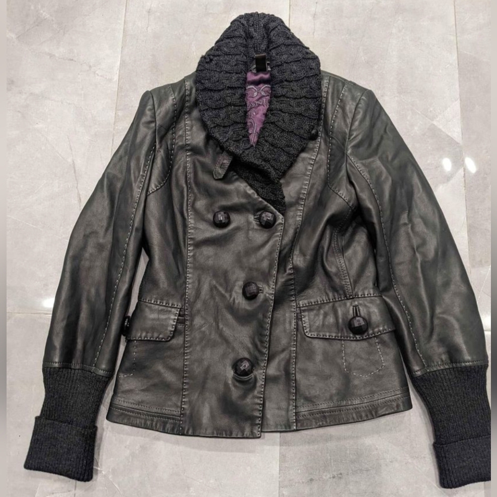 Danier Leather Jacket with Knit Collar and Cuffs